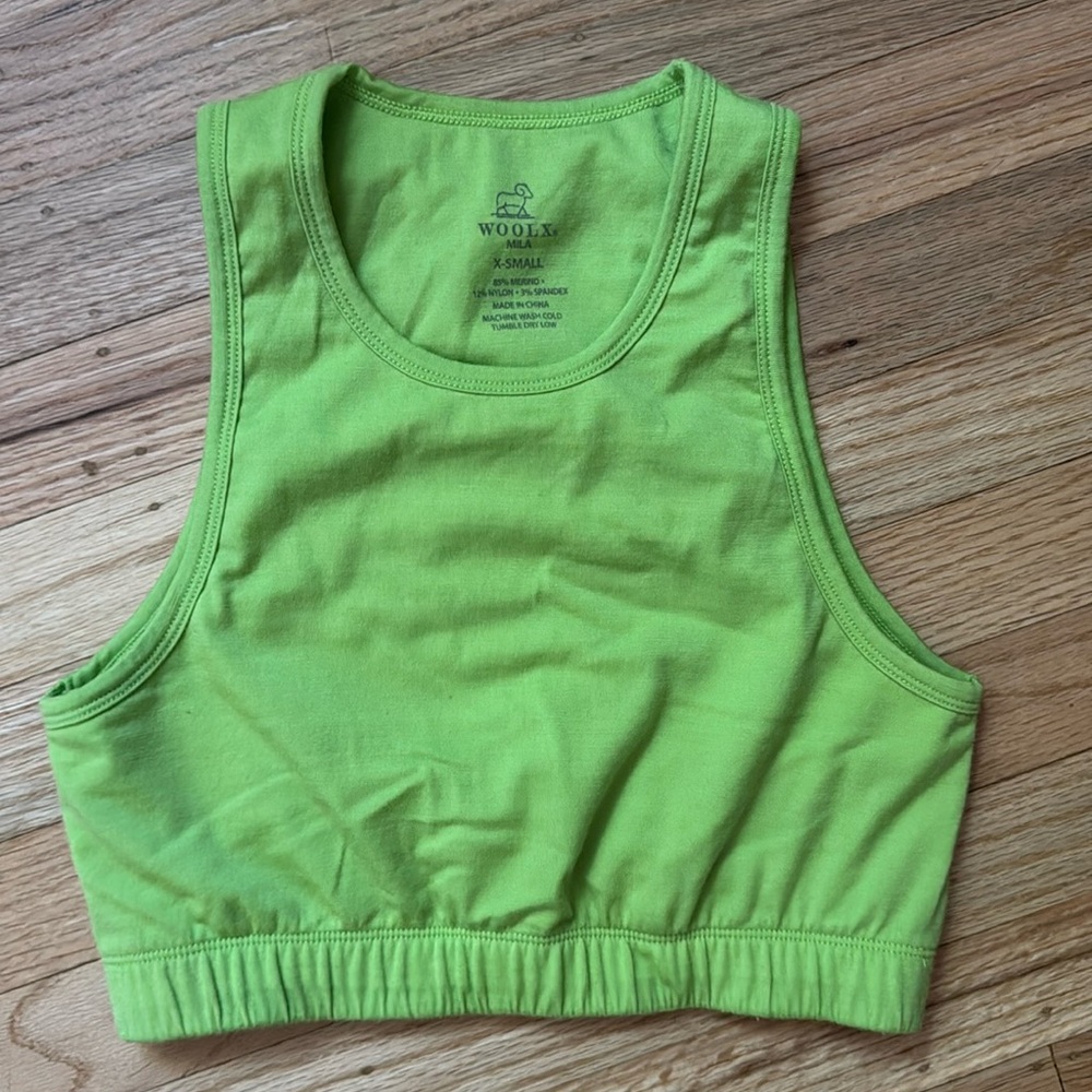 WoolX Mila Merino Blend Longline Bra Size XS Lime Green. Super soft!